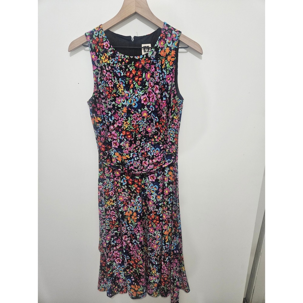 Anne Klein Floral Sleeveless Midi‎ Dress Multi-Color Belted Size 10